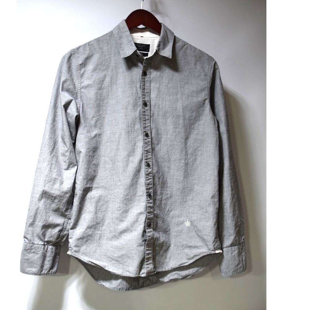 Rag & Bone Slim Fit Gray Chambray Button Down Shirt Men’s Small Cotton